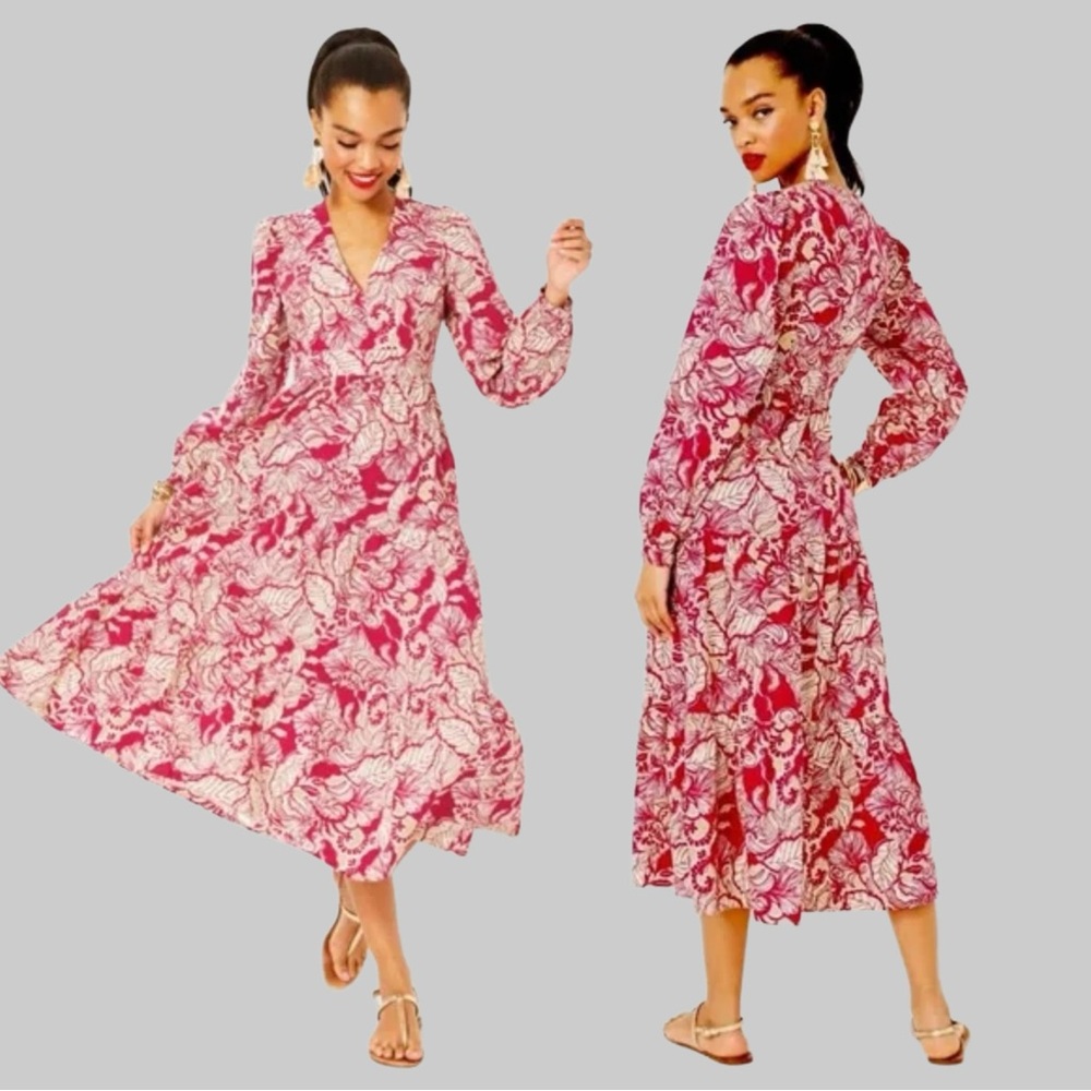 NWT LILLY PULITZER Tinslee MIDI Dress Poinsettia Red Island Vibes $248 Size 10